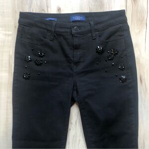 Talbots Limited Edition Flawless Black Slim Ankle Jeans Beaded Floral Accents